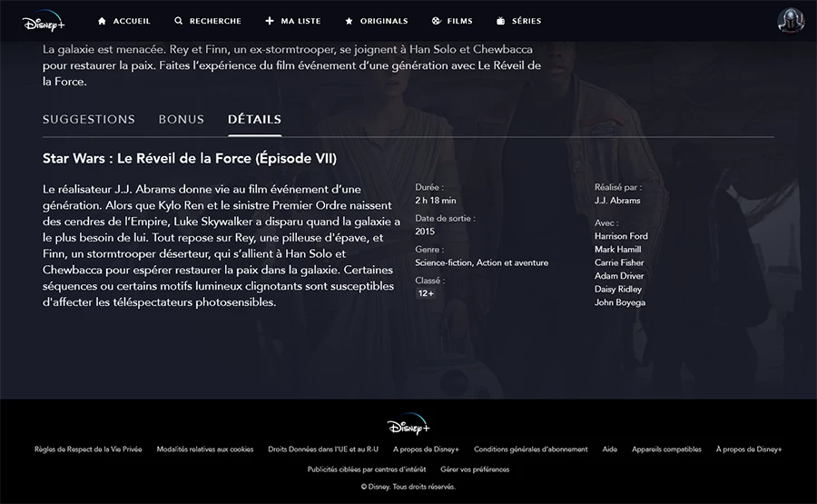Vue détail d'un film - Disney