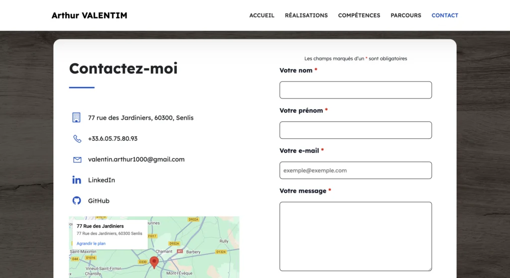 contact portfolio wordpress