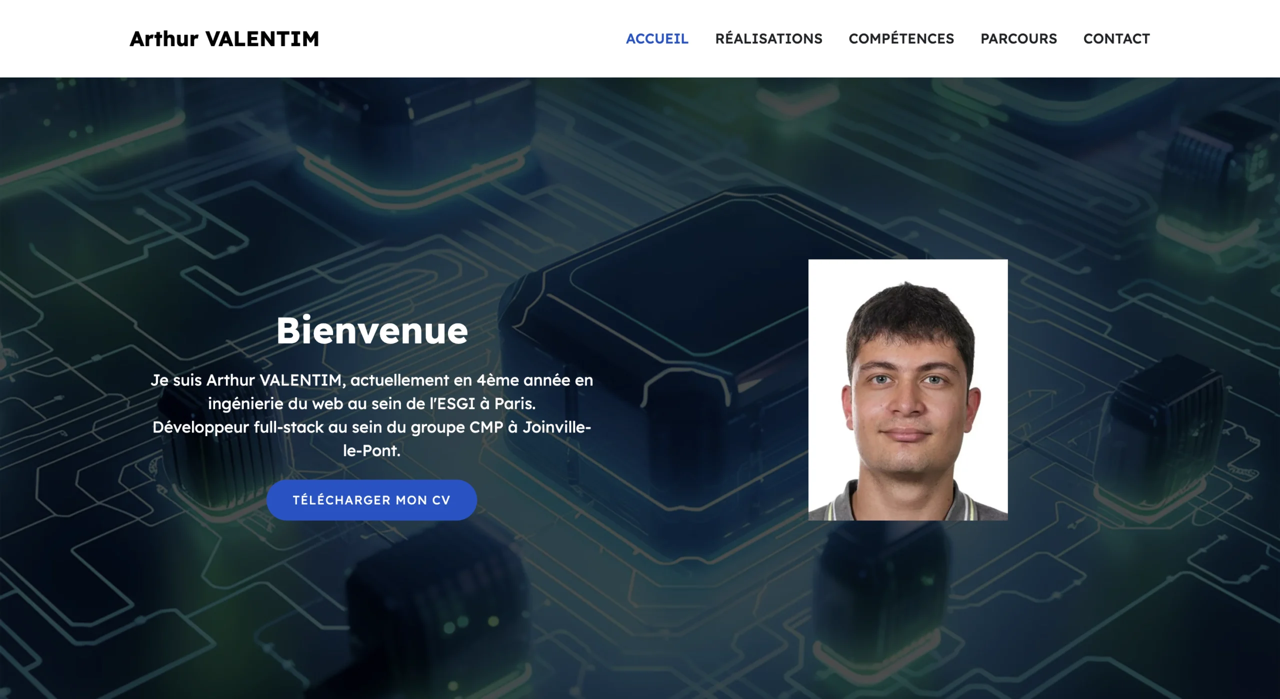 Section accueil - Portfolio WordPress