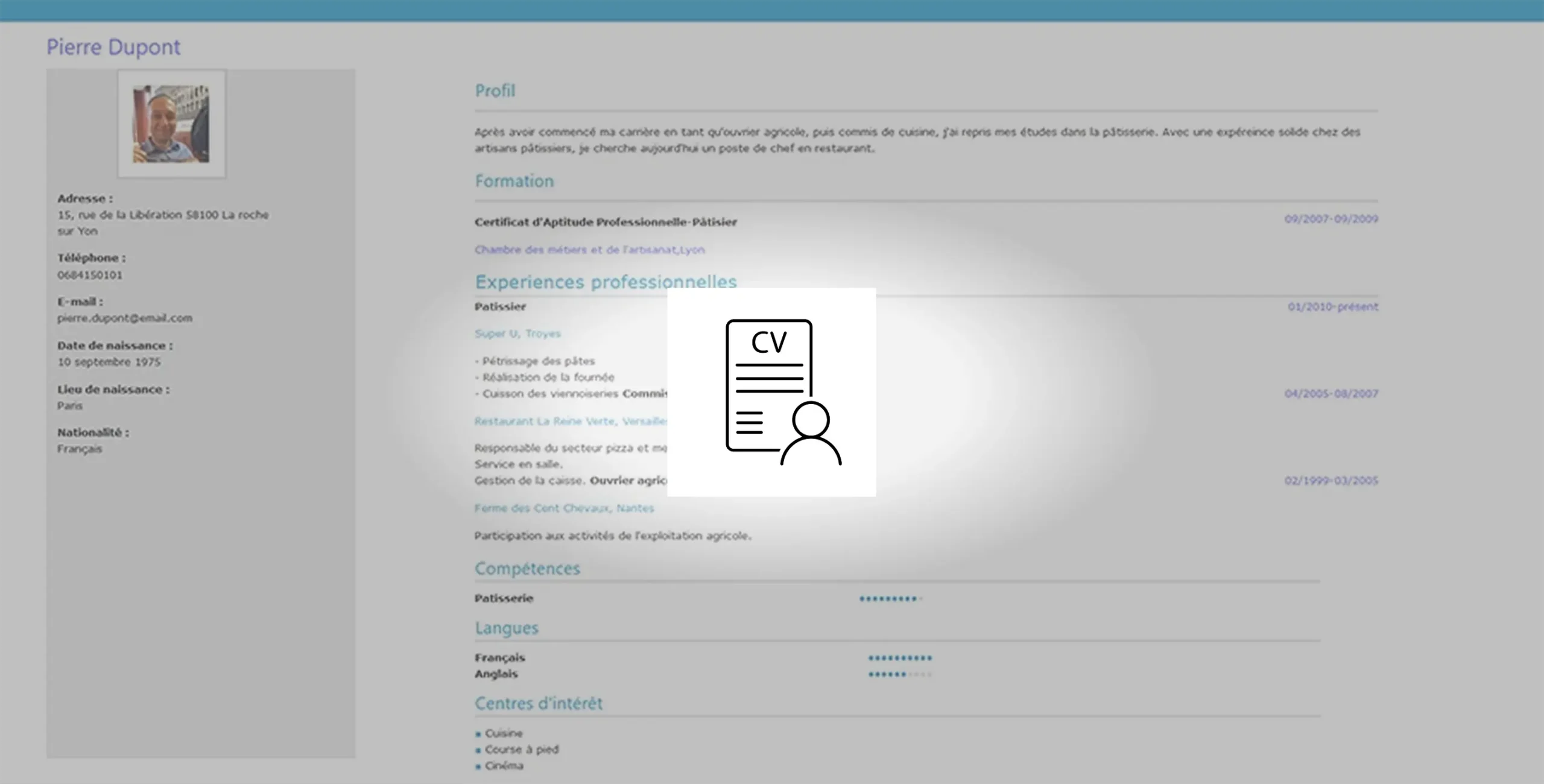 Accueil 18 Miniature de la page CV Dupont